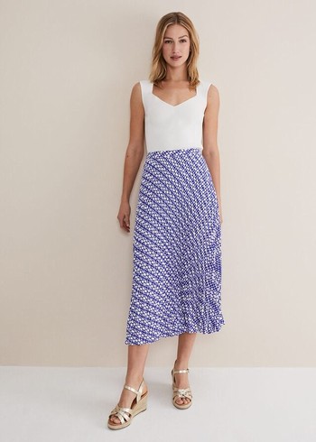 Phase Eight Elmina Geo Pleated Skirts Blue/White USA | 9375428-UF